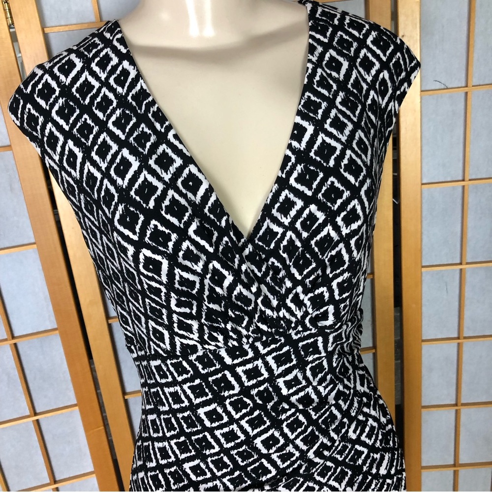 Lauren Ralph Laure Black and White Geometric Print Dress Sz 10